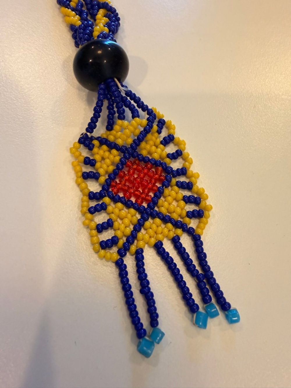 Vintage Handmade Native American Woven Necklace with Beaded Pendant